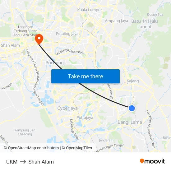 UKM to Shah Alam map