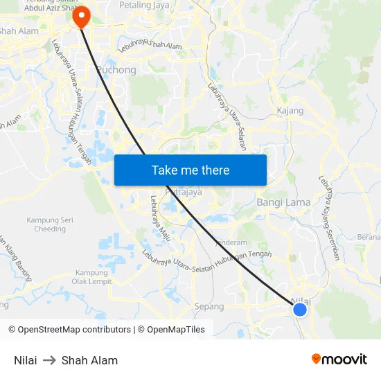 Nilai to Shah Alam map