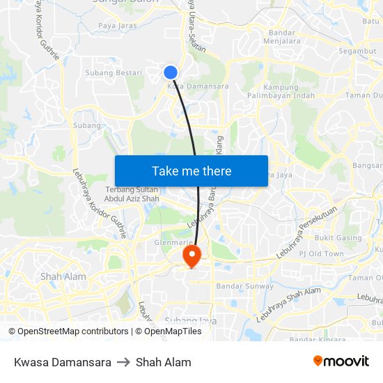 Kwasa Damansara to Shah Alam map