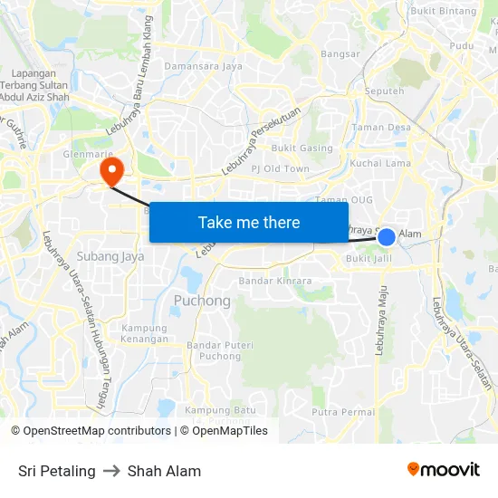 Sri Petaling to Shah Alam map