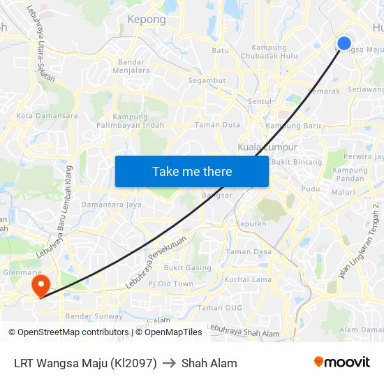 LRT Wangsa Maju (Kl2097) to Shah Alam map