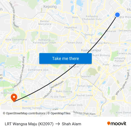 LRT Wangsa Maju (Kl2097) to Shah Alam map