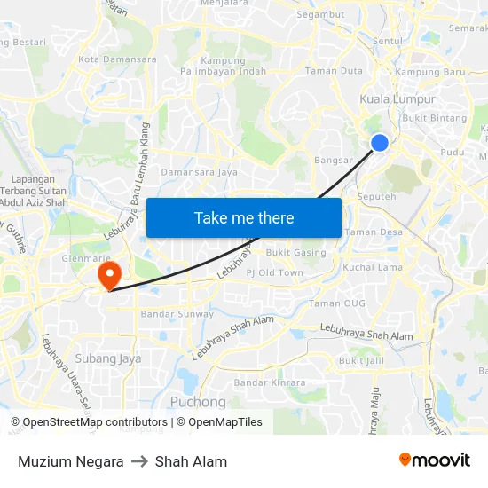 Muzium Negara to Shah Alam map