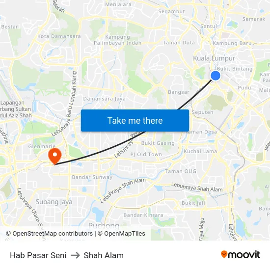 Hab Pasar Seni to Shah Alam map
