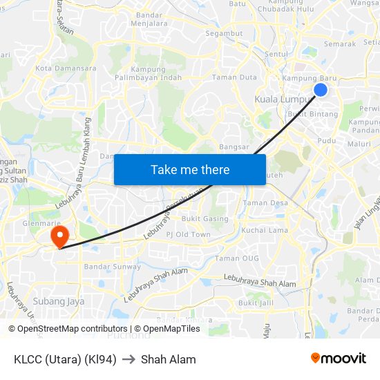 KLCC (Utara) (Kl94) to Shah Alam map