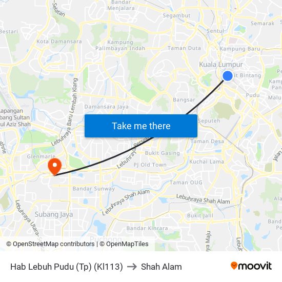 Hab Lebuh Pudu (Tp) (Kl113) to Shah Alam map
