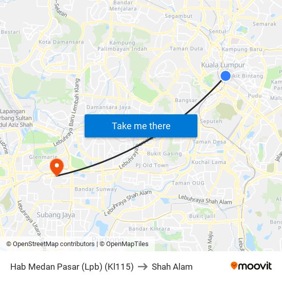 Hab Medan Pasar (Lpb) (Kl115) to Shah Alam map