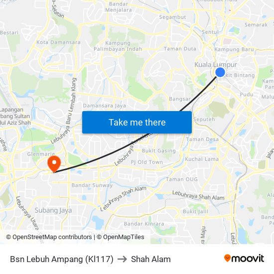 Bsn Lebuh Ampang (Kl117) to Shah Alam map