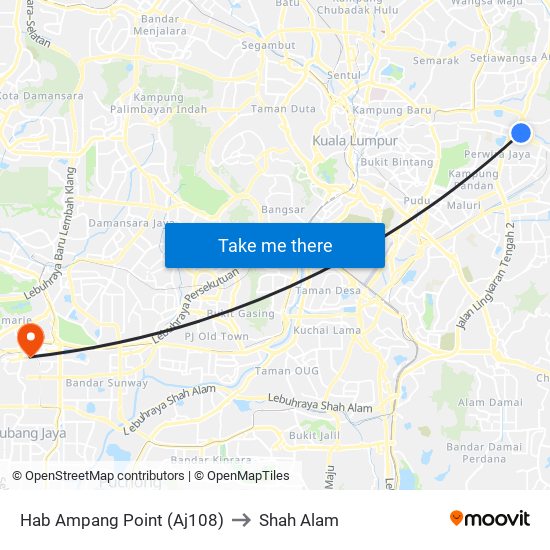 Hab Ampang Point (Aj108) to Shah Alam map