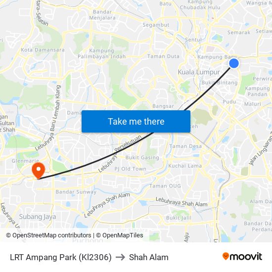 LRT Ampang Park (Kl2306) to Shah Alam map