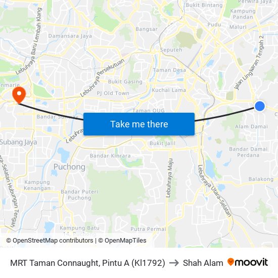 MRT Taman Connaught, Pintu A (Kl1792) to Shah Alam map