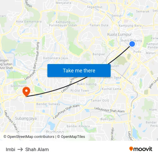 Imbi to Shah Alam map