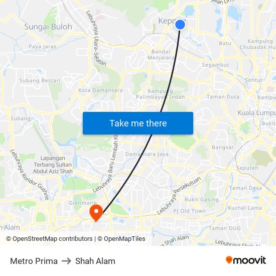 Metro Prima to Shah Alam map
