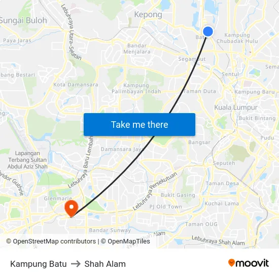 Kampung Batu to Shah Alam map