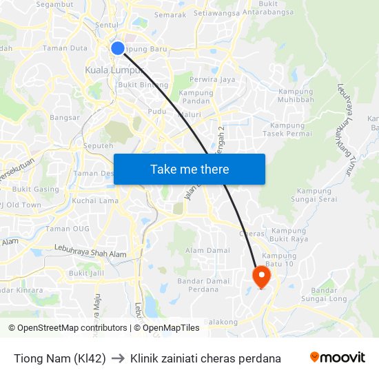 Tiong Nam (Kl42) to Klinik zainiati cheras perdana map