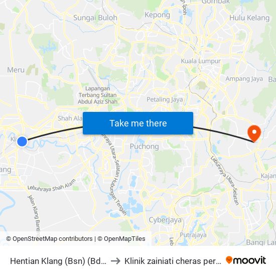 Hentian Klang (Bsn) (Bd580) to Klinik zainiati cheras perdana map
