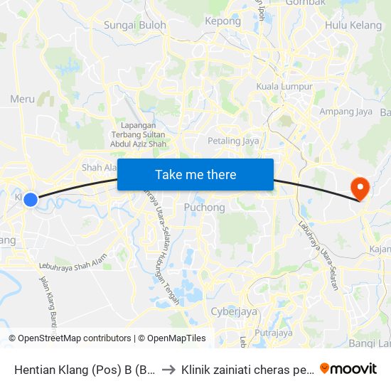 Hentian Klang (Pos) B (Bd664) to Klinik zainiati cheras perdana map