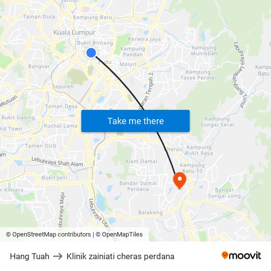 Hang Tuah to Klinik zainiati cheras perdana map