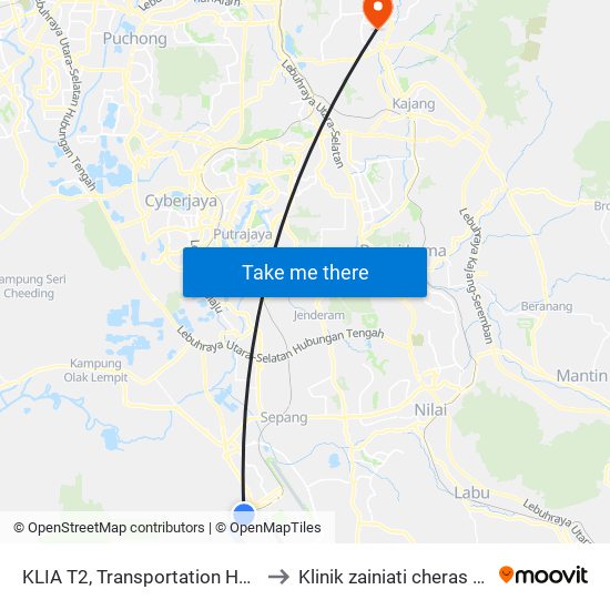 KLIA T2, Transportation Hub Level 1 to Klinik zainiati cheras perdana map