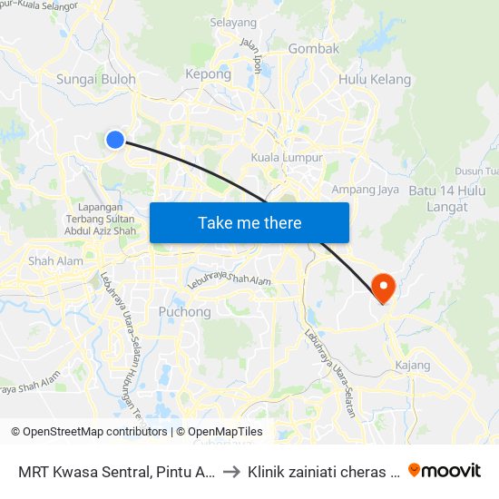 MRT Kwasa Sentral, Pintu A (Sa1020) to Klinik zainiati cheras perdana map