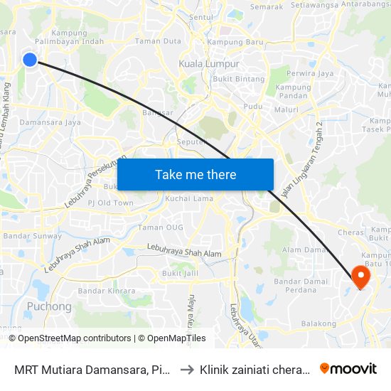 MRT Mutiara Damansara, Pintu C (Pj814) to Klinik zainiati cheras perdana map
