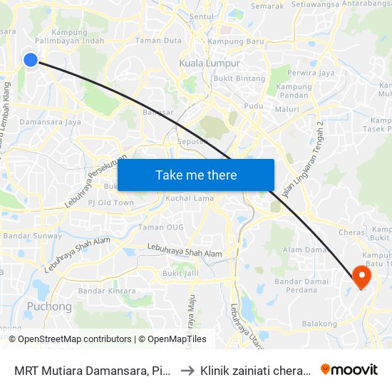 MRT Mutiara Damansara, Pintu B (Pj809) to Klinik zainiati cheras perdana map