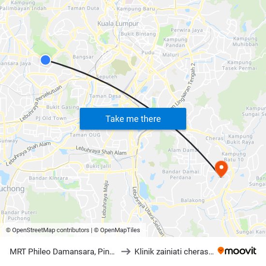 MRT Phileo Damansara, Pintu A (Pj823) to Klinik zainiati cheras perdana map