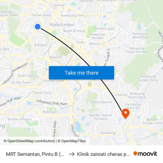 MRT Semantan, Pintu B (Kl1174) to Klinik zainiati cheras perdana map
