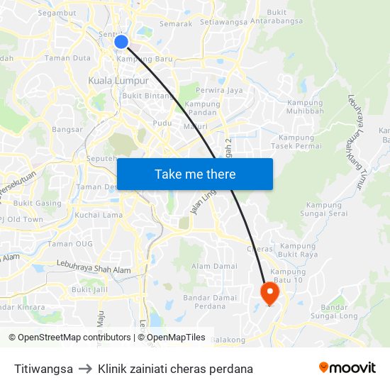 Titiwangsa to Klinik zainiati cheras perdana map