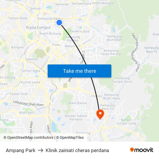 Ampang Park to Klinik zainiati cheras perdana map