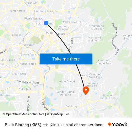 Bukit Bintang (Kl86) to Klinik zainiati cheras perdana map