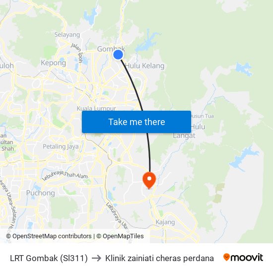 LRT Gombak (Sl311) to Klinik zainiati cheras perdana map