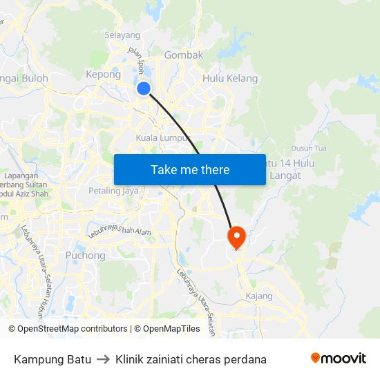 Kampung Batu to Klinik zainiati cheras perdana map