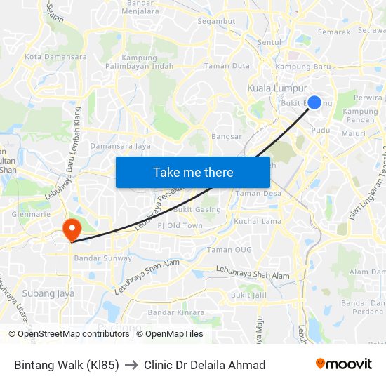 Bintang Walk (Kl85) to Clinic Dr Delaila Ahmad map