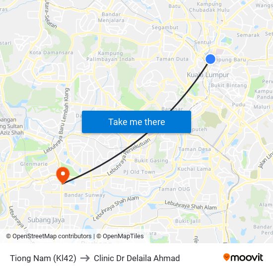 Tiong Nam (Kl42) to Clinic Dr Delaila Ahmad map
