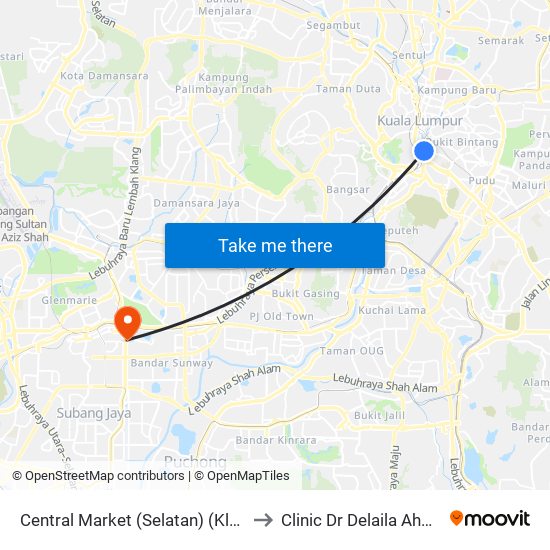 Central Market (Selatan) (Kl109) to Clinic Dr Delaila Ahmad map