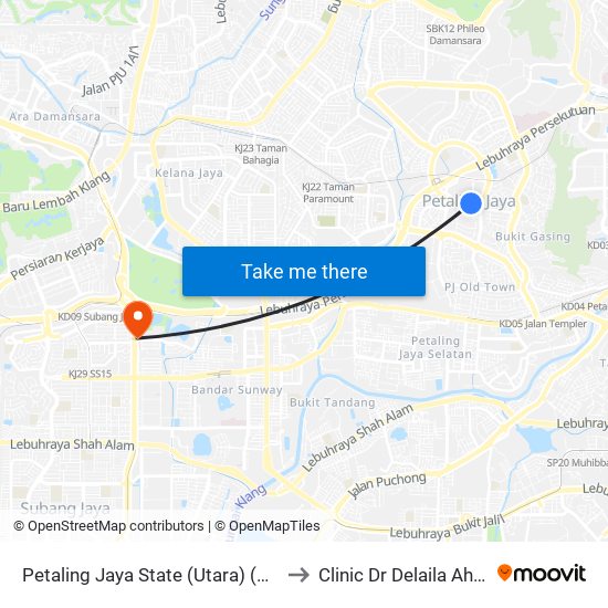 Petaling Jaya State (Utara) (Pj433) to Clinic Dr Delaila Ahmad map