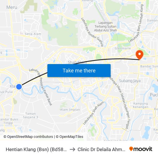 Hentian Klang (Bsn) (Bd580) to Clinic Dr Delaila Ahmad map