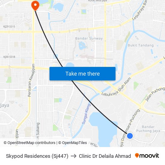 Skypod Residences (Sj447) to Clinic Dr Delaila Ahmad map