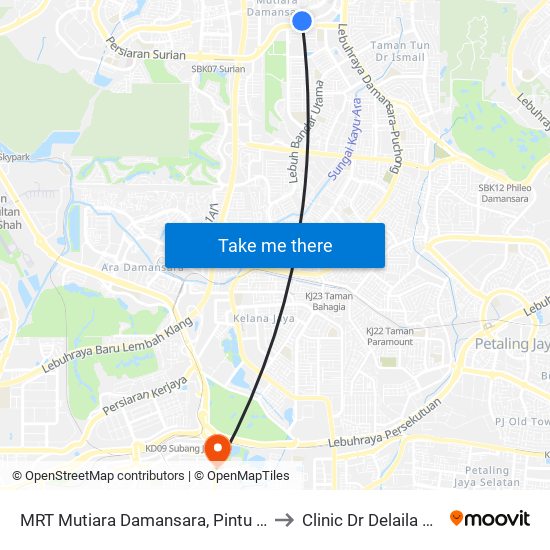 MRT Mutiara Damansara, Pintu B (Pj809) to Clinic Dr Delaila Ahmad map