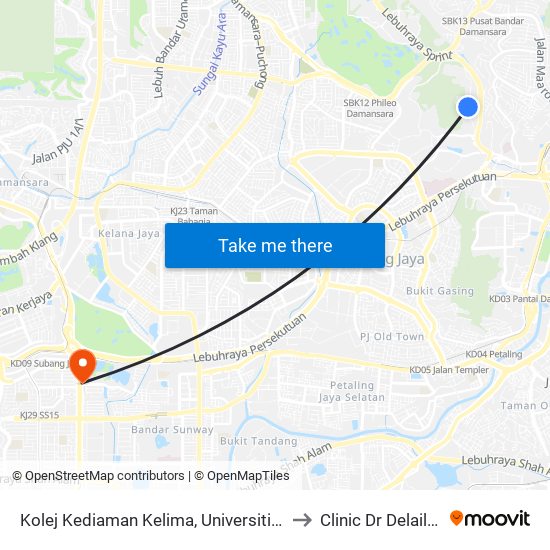 Kolej Kediaman Kelima, Universiti Malaya (Kl2343) to Clinic Dr Delaila Ahmad map