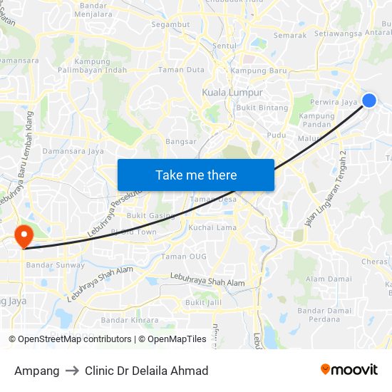 Ampang to Clinic Dr Delaila Ahmad map