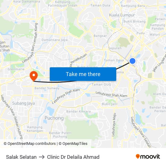 Salak Selatan to Clinic Dr Delaila Ahmad map