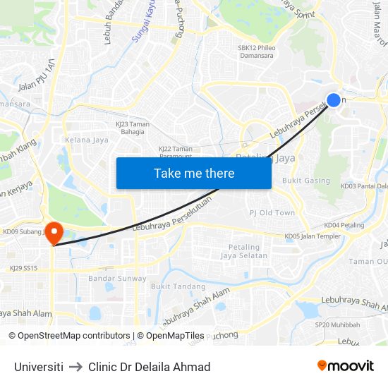 Universiti to Clinic Dr Delaila Ahmad map