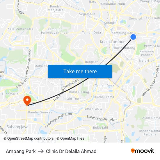 Ampang Park to Clinic Dr Delaila Ahmad map