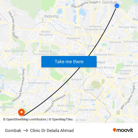Gombak to Clinic Dr Delaila Ahmad map