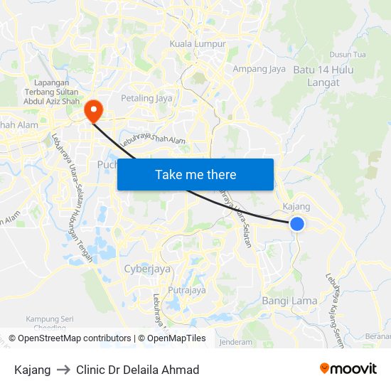 Kajang to Clinic Dr Delaila Ahmad map