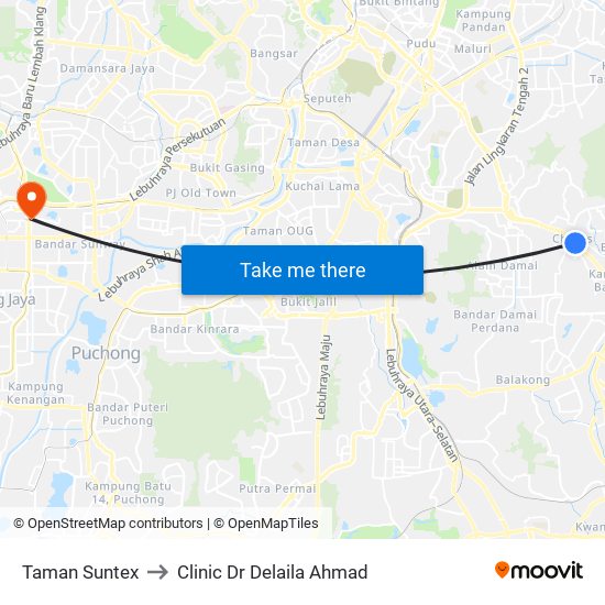 Taman Suntex to Clinic Dr Delaila Ahmad map