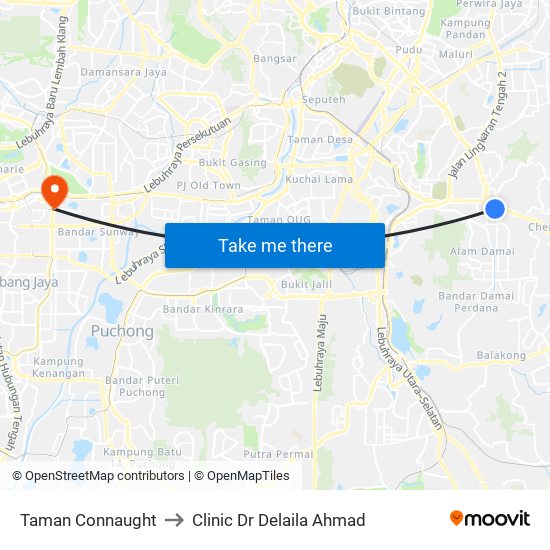 Taman Connaught to Clinic Dr Delaila Ahmad map