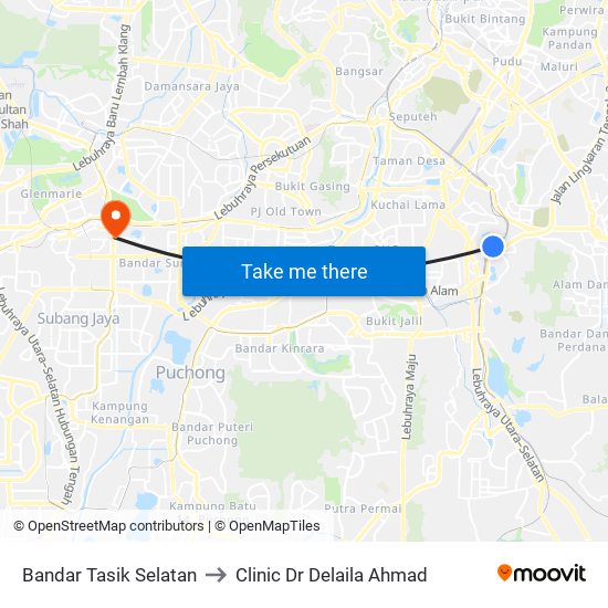 Bandar Tasik Selatan to Clinic Dr Delaila Ahmad map